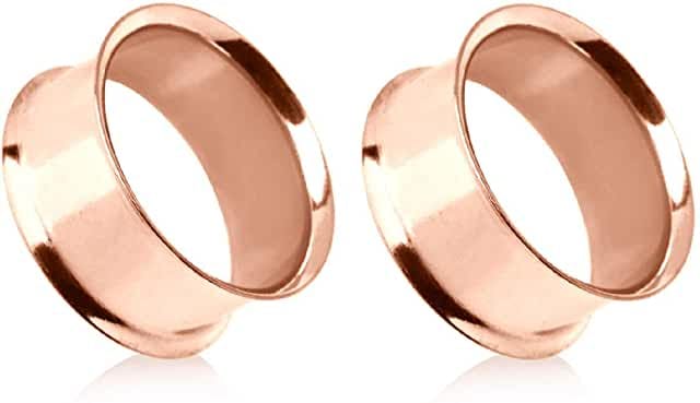 Rose Gold Plated Double Flared Tunnel Plug Earrings. Made of 316L Stainless Steel
